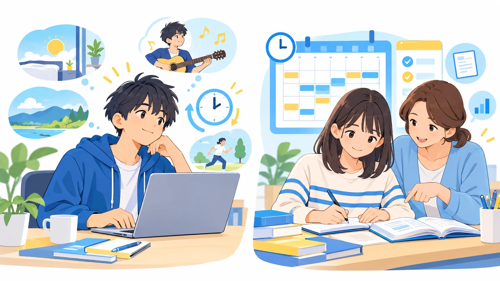 N高で必要な学習環境の違いを比較するイラスト