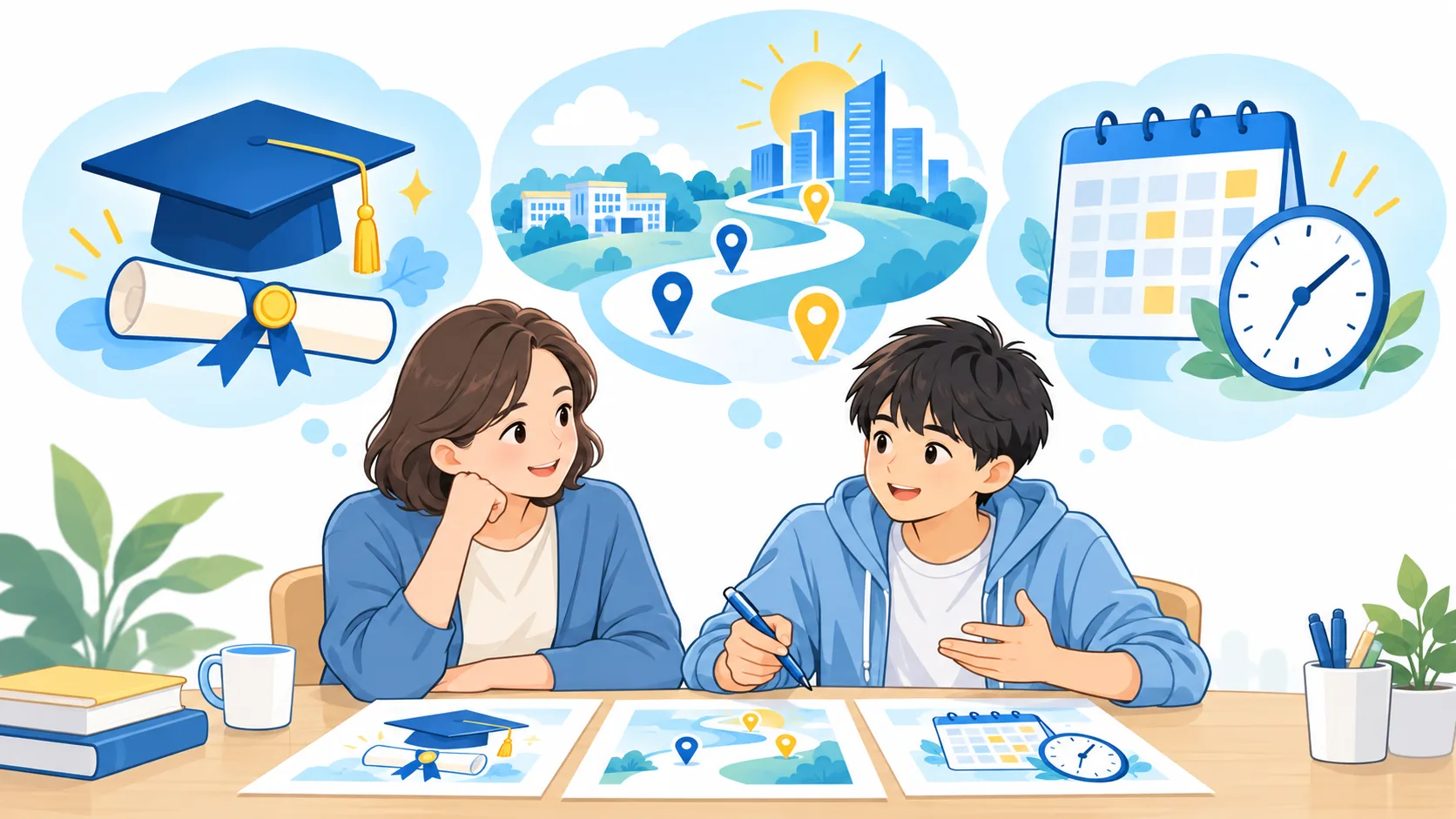 卒業・進路・生活について親子で整理するイラスト