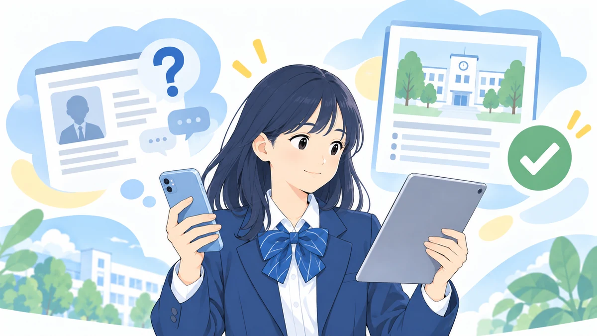 ネット情報と公式情報を照らし合わせて確認するイラスト