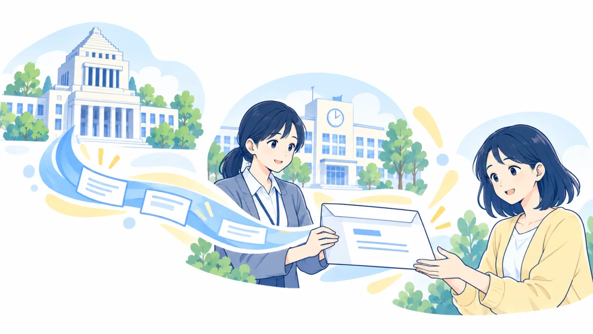 国の就学支援金と学校の先引きが別の仕組みであることを示すイラスト